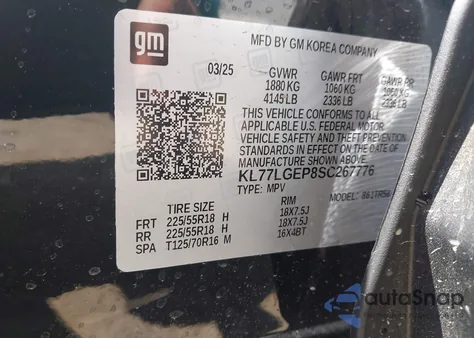 2025 Chevrolet Trax Fwd 1Rs from USA, damaged, VIN KL77LGEP8SC267776